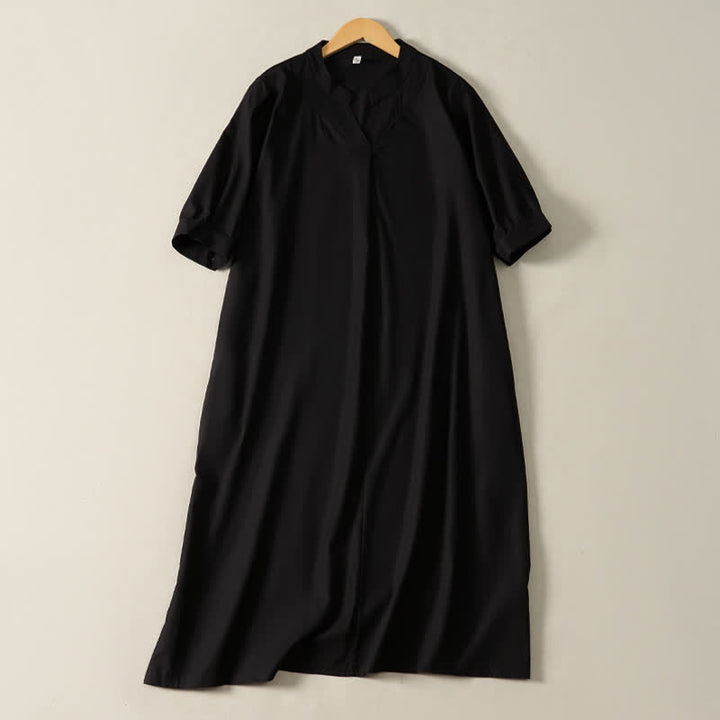 Buddha Stones Robe d'été minimaliste, simple, unie, à manches courtes et poches pour femme - Noir - US12, UK/AU16, EU44 (2XL) - image 8
