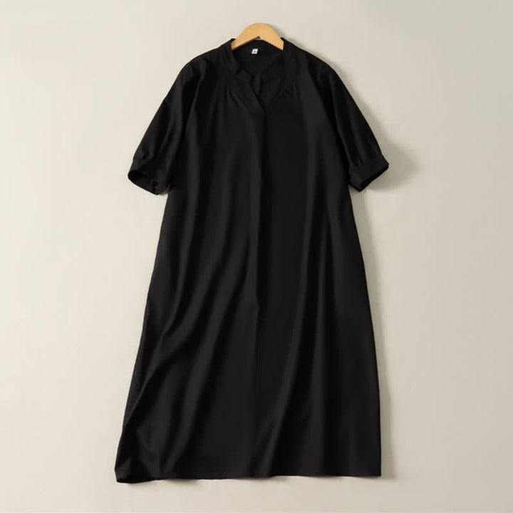 Buddha Stones Robe d'été minimaliste, simple, unie, à manches courtes et poches pour femme - image 10