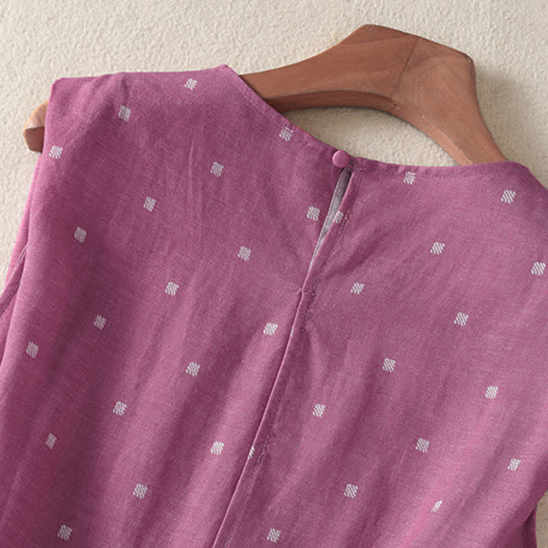 Buddha Stones Robe d'été élégante et décontractée à pois, sans manches, avec cordon de serrage et poches, pour femme. - image 4