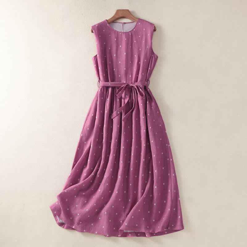 Buddha Stones Robe d'été élégante et décontractée à pois, sans manches, avec cordon de serrage et poches, pour femme. - Rouge violet pâle - US14, UK/AU18, EU46 (2XL) - image 0