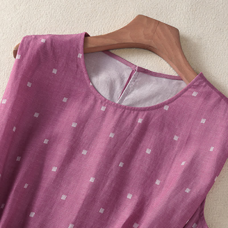 Buddha Stones Robe d'été élégante et décontractée à pois, sans manches, avec cordon de serrage et poches, pour femme. - image 3