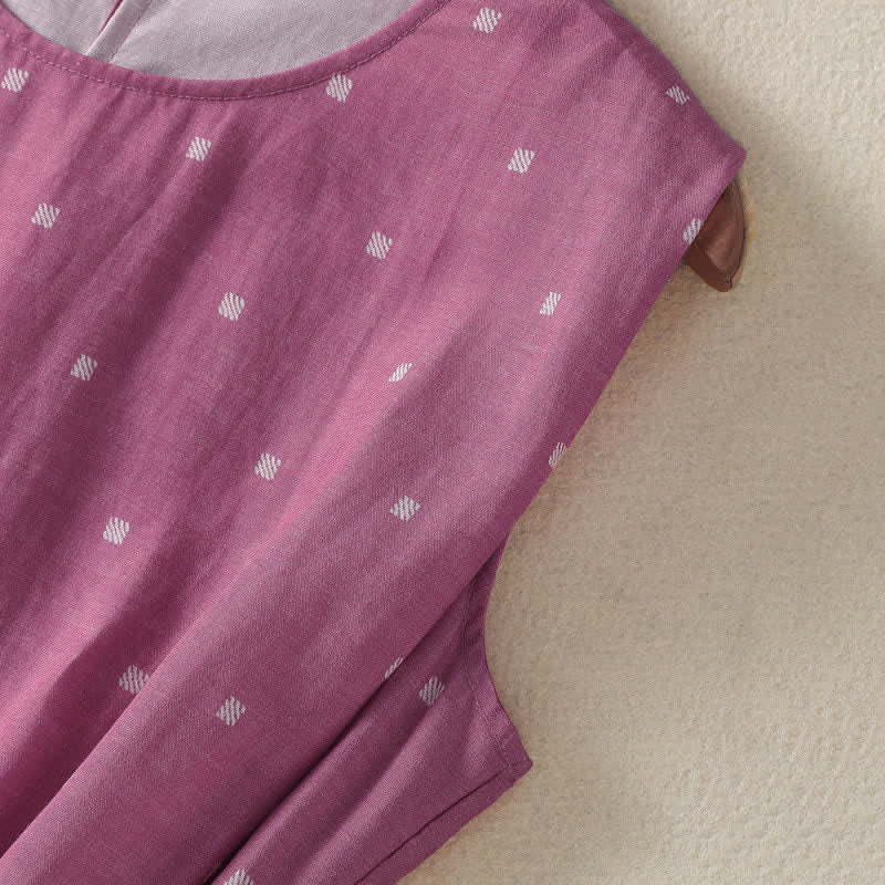 Buddha Stones Robe d'été élégante et décontractée à pois, sans manches, avec cordon de serrage et poches, pour femme. - image 5