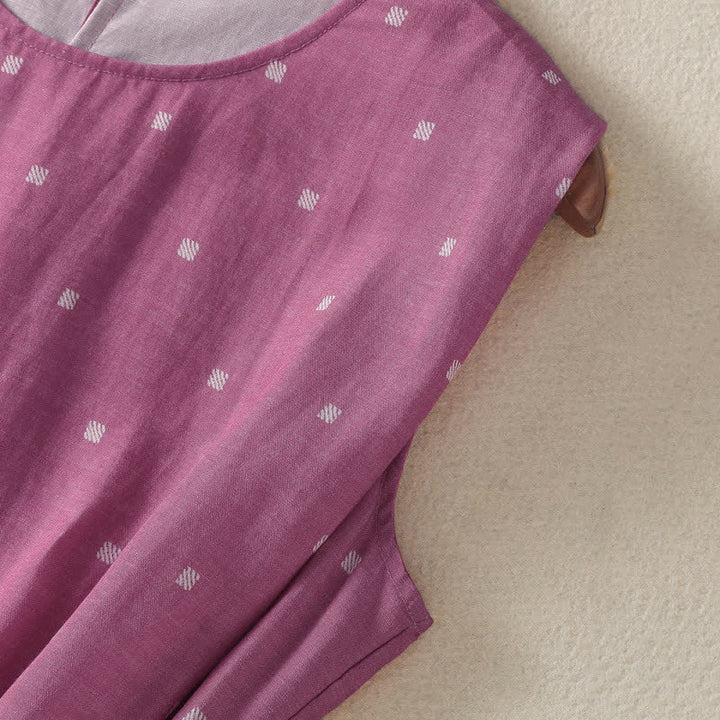Buddha Stones Robe d'été élégante et décontractée à pois, sans manches, avec cordon de serrage et poches, pour femme. - image 5