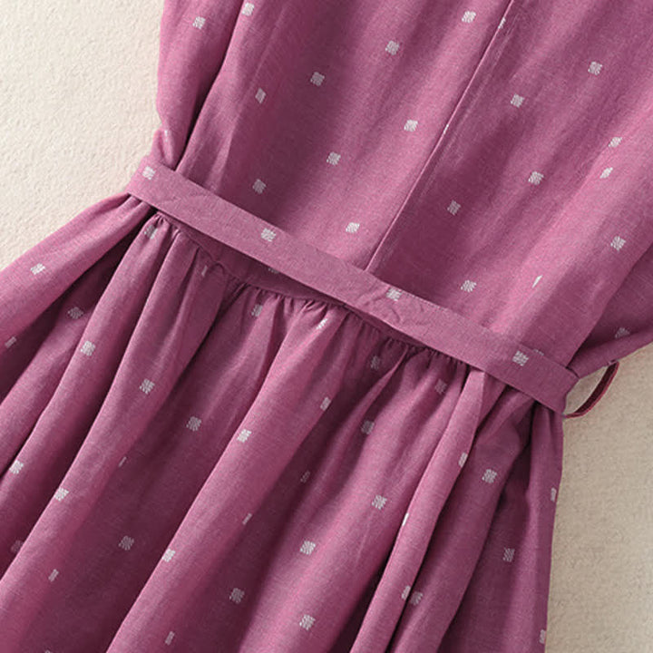 Buddha Stones Robe d'été élégante et décontractée à pois, sans manches, avec cordon de serrage et poches, pour femme. - image 7