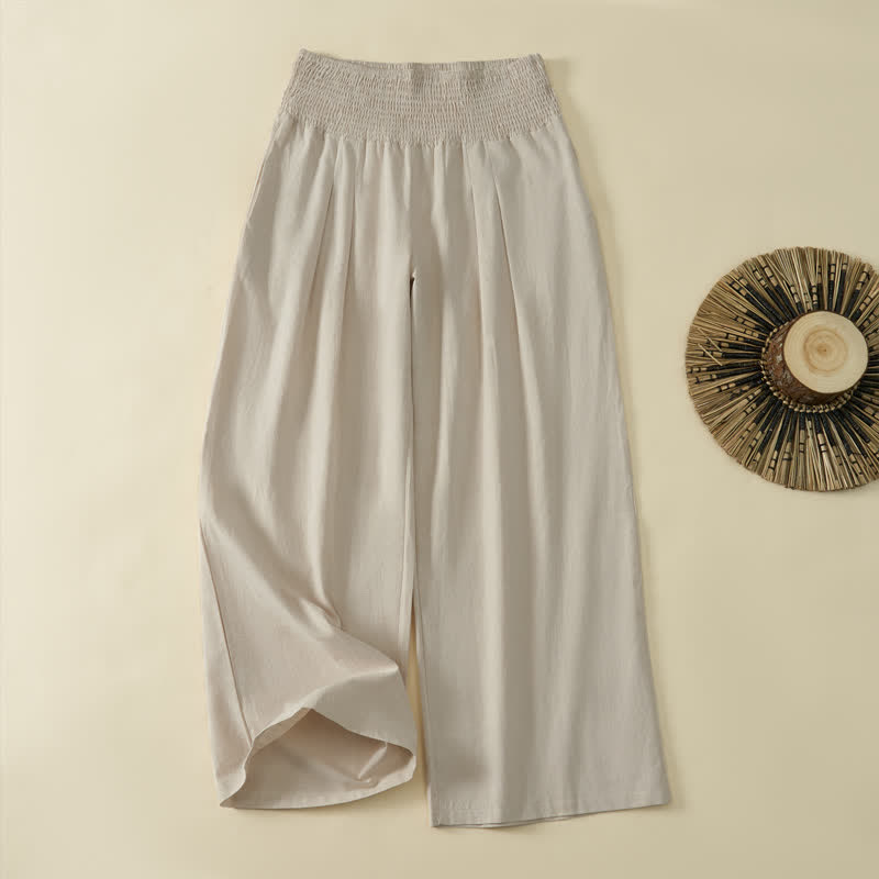 Buddha Stones Pantalon long uni décontracté et minimaliste pour femme, style printemps-été, jambes larges et poches - Beige - US8-10，UK/AU12-14，EU40-42 (2XL) - image 0