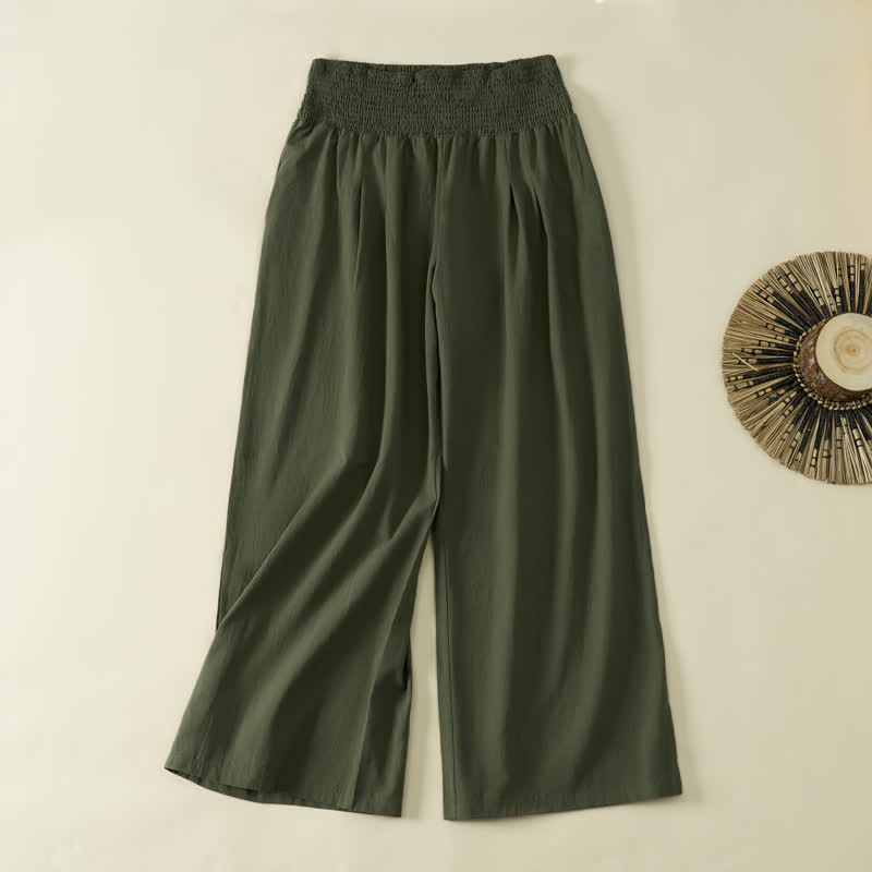Buddha Stones Pantalon long uni décontracté et minimaliste pour femme, style printemps-été, jambes larges et poches - image 8