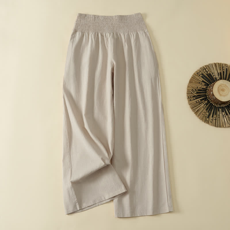 Buddha Stones Pantalon long uni décontracté et minimaliste pour femme, style printemps-été, jambes larges et poches - image 1