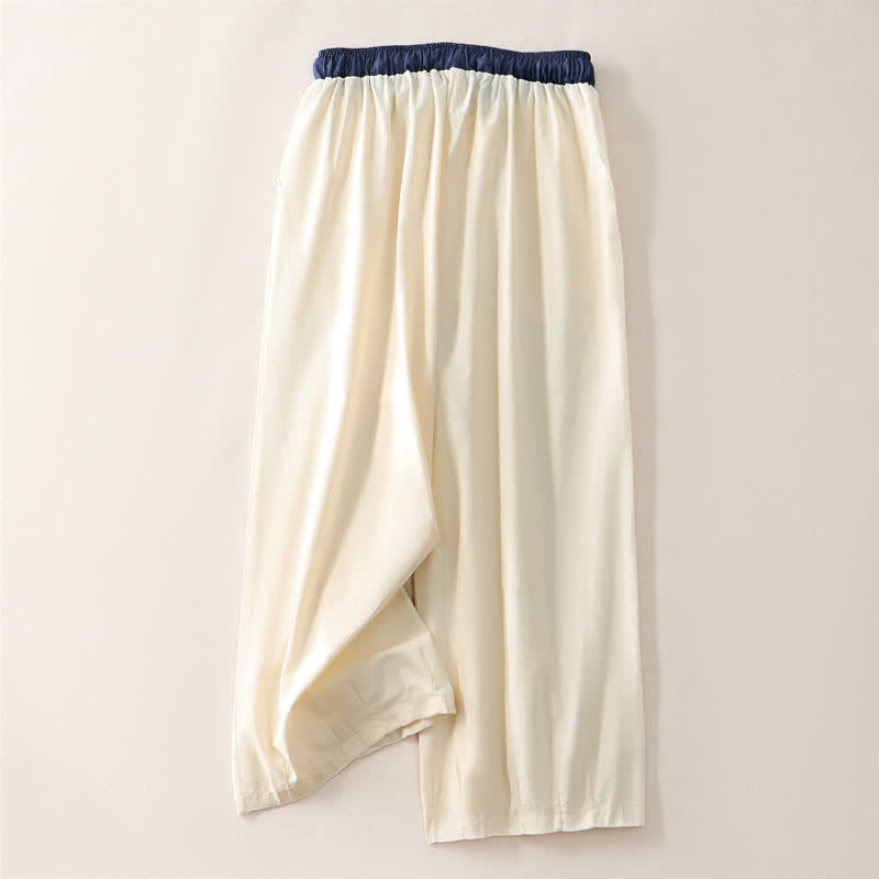 Buddha Stones Pantalon court d'été décontracté à cordon de serrage, coupe droite, avec poches - image 1
