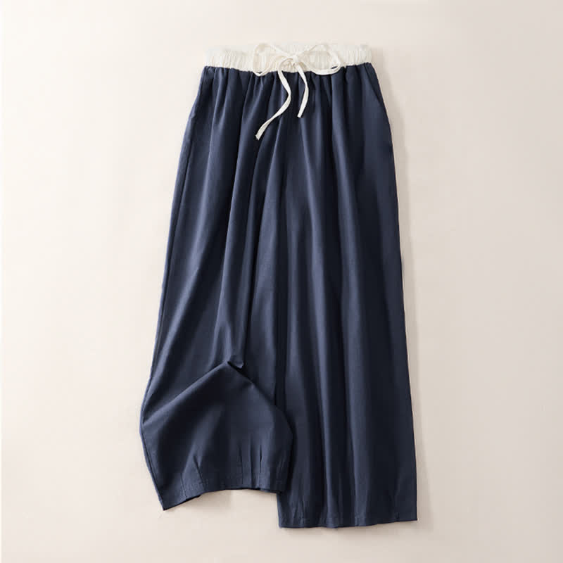 Buddha Stones Pantalon court d'été décontracté à cordon de serrage, coupe droite, avec poches - Bleu nuit - US8-10, UK/AU12-14, EU40-42 (2XL) - image 7