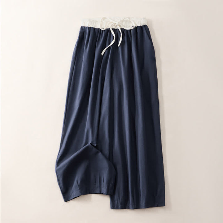 Buddha Stones Pantalon court d'été décontracté à cordon de serrage, coupe droite, avec poches - Bleu nuit - US8-10, UK/AU12-14, EU40-42 (2XL) - image 7