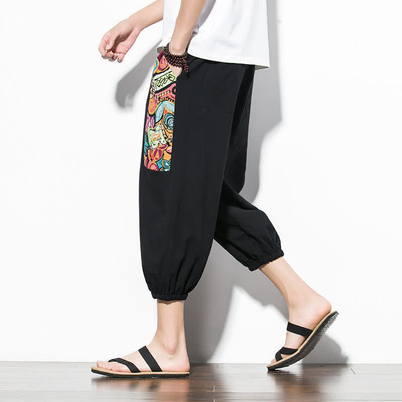 Buddha Stones Pantalon Capri bohème décontracté d'été à cordon de serrage et imprimé abstrait, style sarouel, avec poches - image 18
