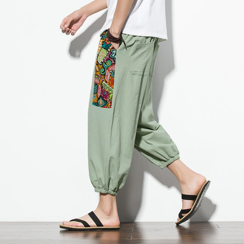 Buddha Stones Pantalon Capri bohème décontracté d'été à cordon de serrage et imprimé abstrait, style sarouel, avec poches - image 28