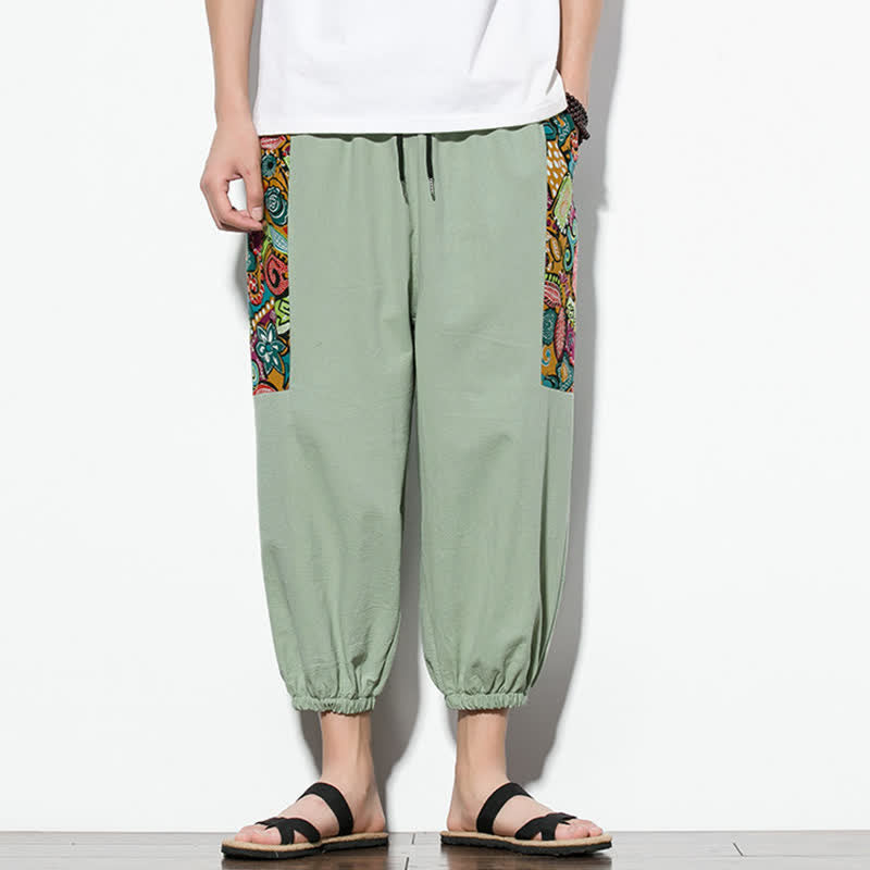Buddha Stones Pantalon Capri bohème décontracté d'été à cordon de serrage et imprimé abstrait, style sarouel, avec poches - Vert foncé - US/UK/AU46, EU56 (5XL) - image 22