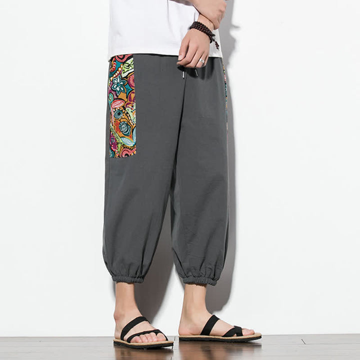 Buddha Stones Pantalon Capri bohème décontracté d'été à cordon de serrage et imprimé abstrait, style sarouel, avec poches - image 2