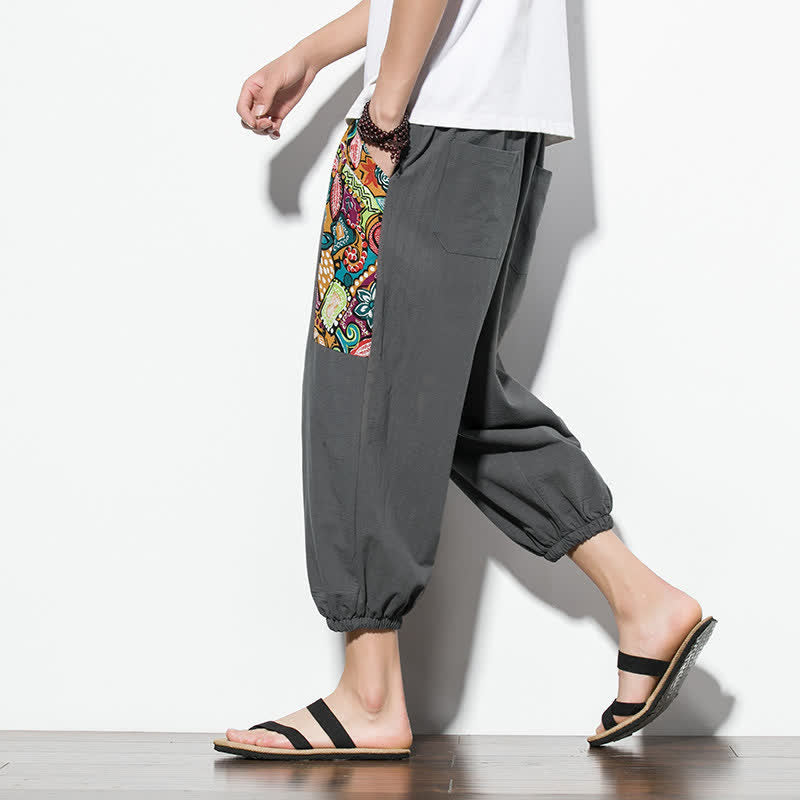 Buddha Stones Pantalon Capri bohème décontracté d'été à cordon de serrage et imprimé abstrait, style sarouel, avec poches - image 6