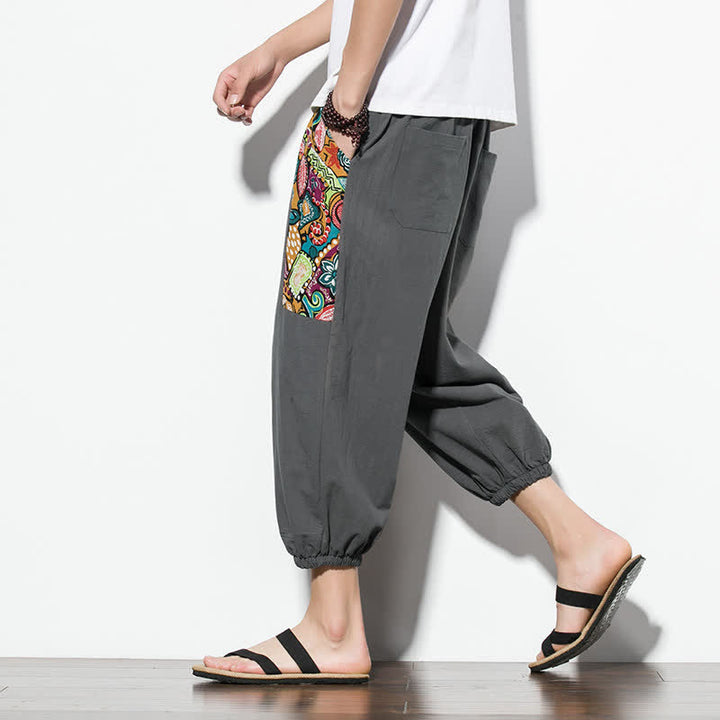Buddha Stones Pantalon Capri bohème décontracté d'été à cordon de serrage et imprimé abstrait, style sarouel, avec poches - image 6