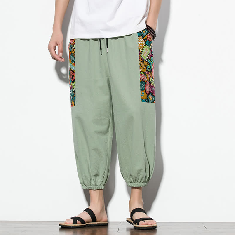 Buddha Stones Pantalon Capri bohème décontracté d'été à cordon de serrage et imprimé abstrait, style sarouel, avec poches - image 23