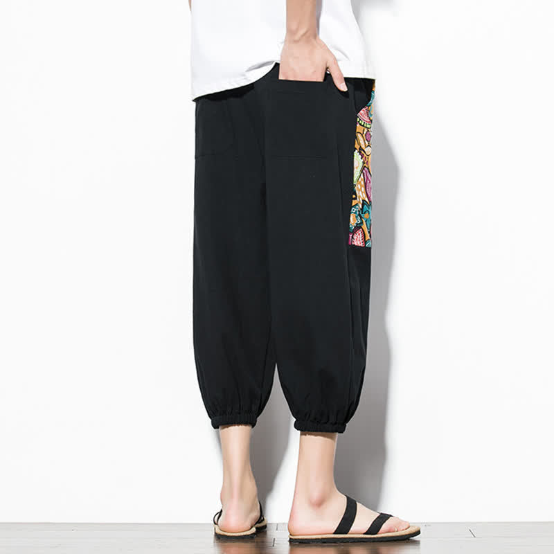 Buddha Stones Pantalon Capri bohème décontracté d'été à cordon de serrage et imprimé abstrait, style sarouel, avec poches - image 16