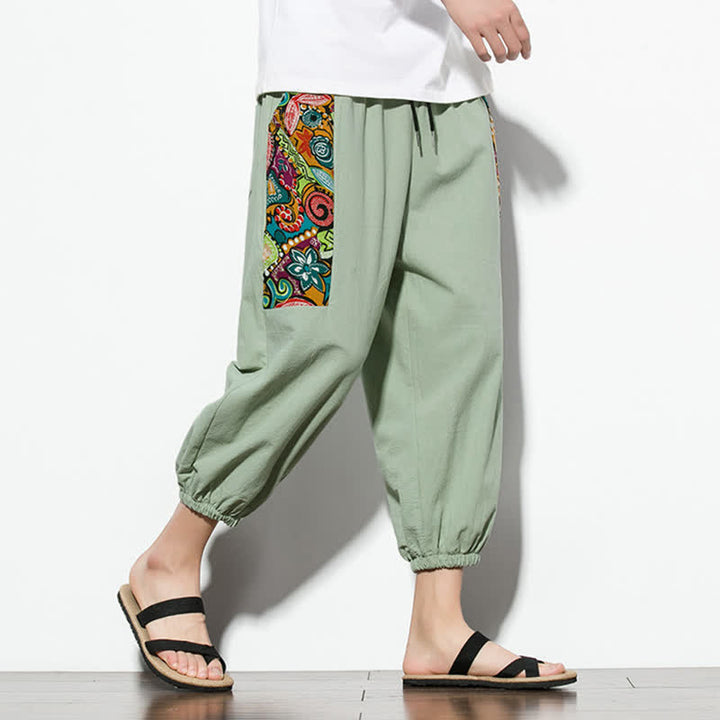 Buddha Stones Pantalon Capri bohème décontracté d'été à cordon de serrage et imprimé abstrait, style sarouel, avec poches - image 24