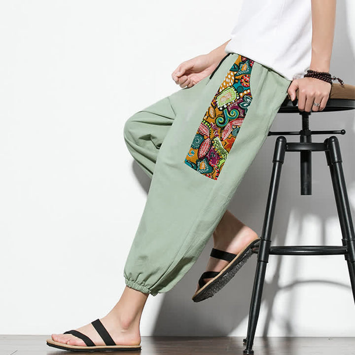 Buddha Stones Pantalon Capri bohème décontracté d'été à cordon de serrage et imprimé abstrait, style sarouel, avec poches - image 29