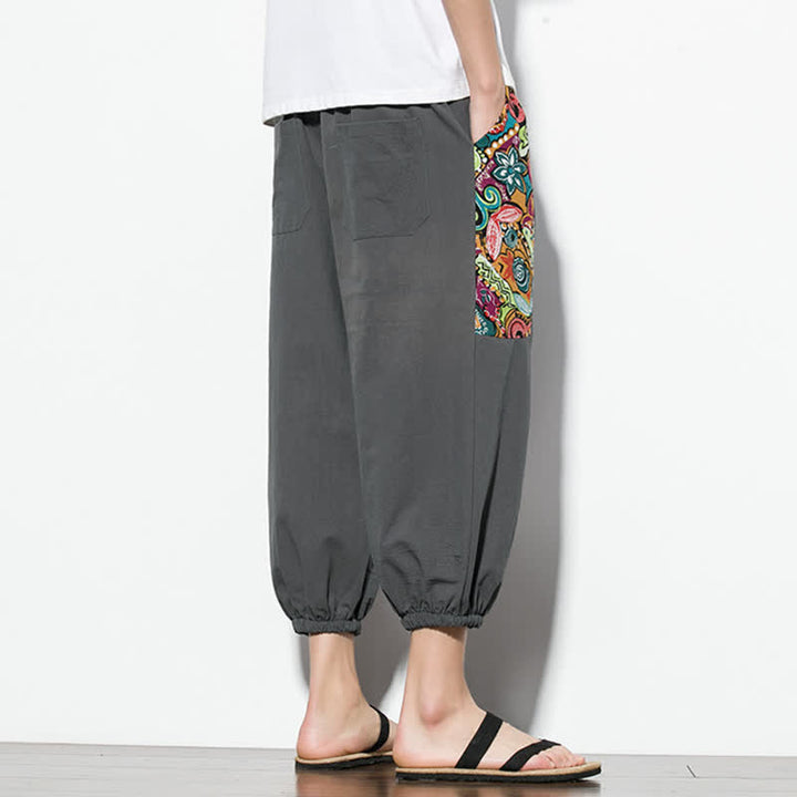 Buddha Stones Pantalon Capri bohème décontracté d'été à cordon de serrage et imprimé abstrait, style sarouel, avec poches - image 4