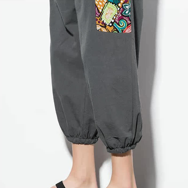 Buddha Stones Pantalon Capri bohème décontracté d'été à cordon de serrage et imprimé abstrait, style sarouel, avec poches - image 12