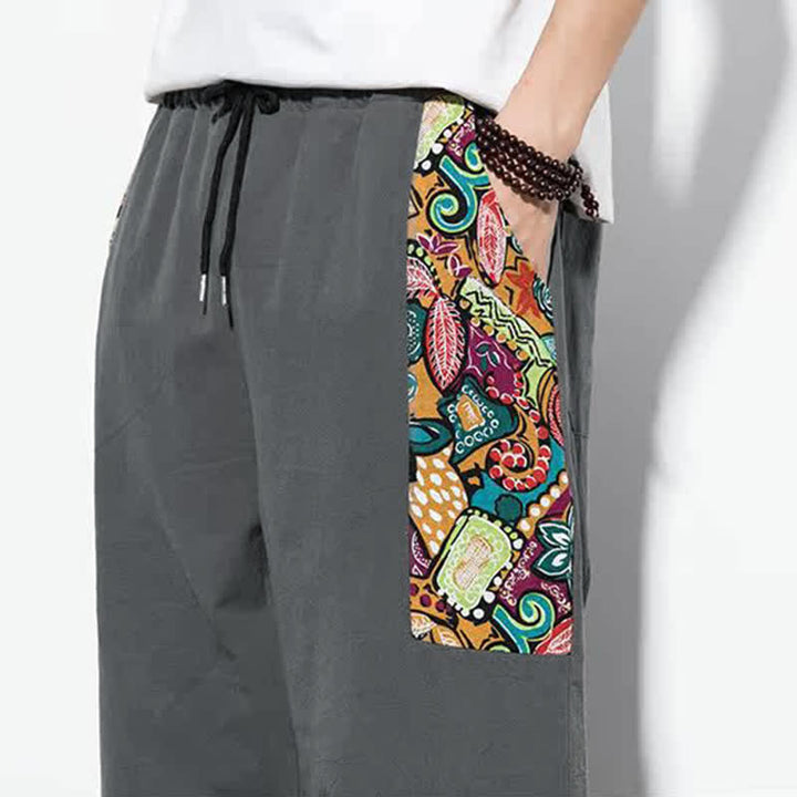 Buddha Stones Pantalon Capri bohème décontracté d'été à cordon de serrage et imprimé abstrait, style sarouel, avec poches - image 10