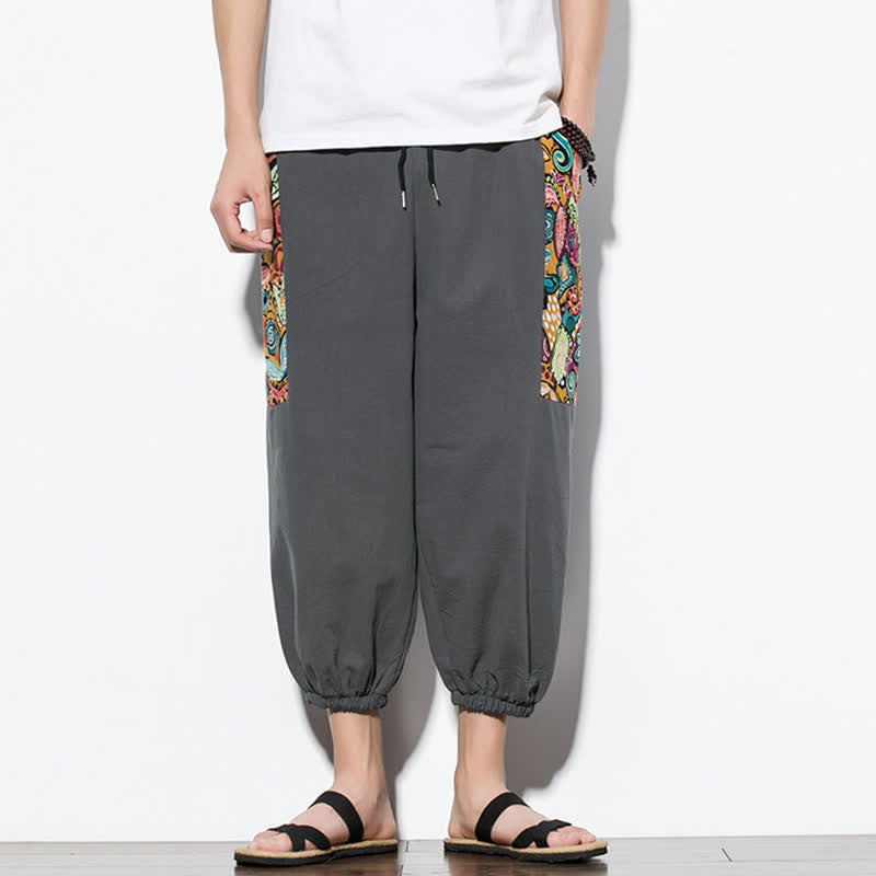 Buddha Stones Pantalon Capri bohème décontracté d'été à cordon de serrage et imprimé abstrait, style sarouel, avec poches - image 1