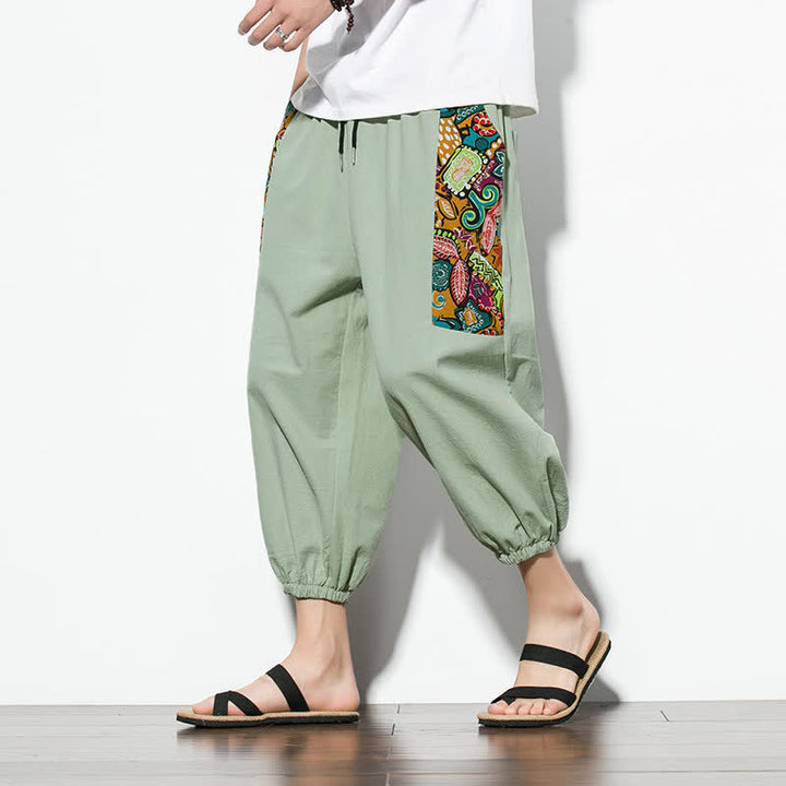 Buddha Stones Pantalon Capri bohème décontracté d'été à cordon de serrage et imprimé abstrait, style sarouel, avec poches - image 25