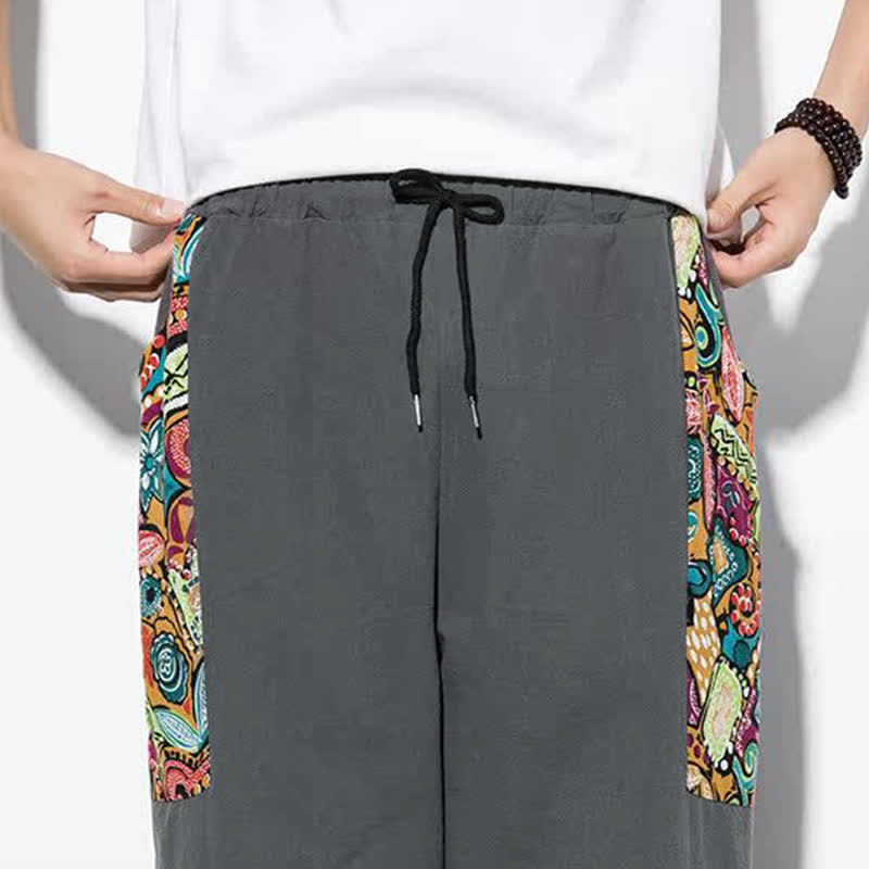 Buddha Stones Pantalon Capri bohème décontracté d'été à cordon de serrage et imprimé abstrait, style sarouel, avec poches - image 9