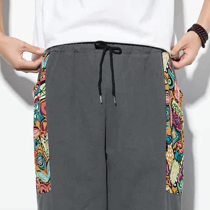 Buddha Stones Pantalon Capri bohème décontracté d'été à cordon de serrage et imprimé abstrait, style sarouel, avec poches - image 9