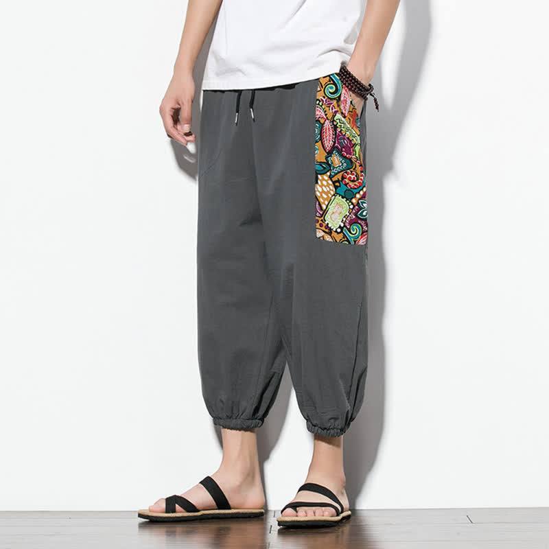 Buddha Stones Pantalon Capri bohème décontracté d'été à cordon de serrage et imprimé abstrait, style sarouel, avec poches - image 5