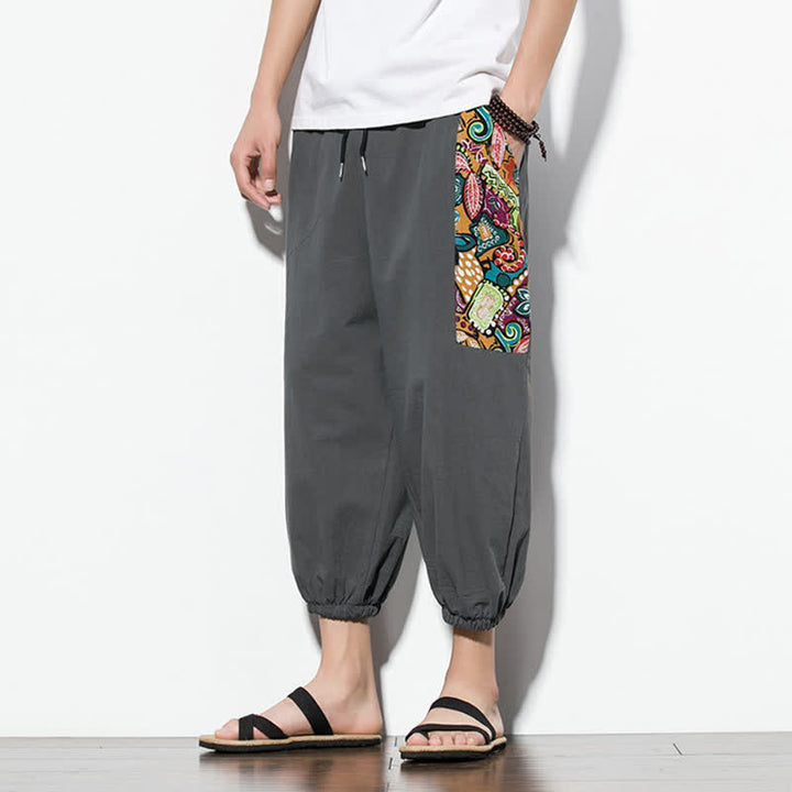 Buddha Stones Pantalon Capri bohème décontracté d'été à cordon de serrage et imprimé abstrait, style sarouel, avec poches - image 5