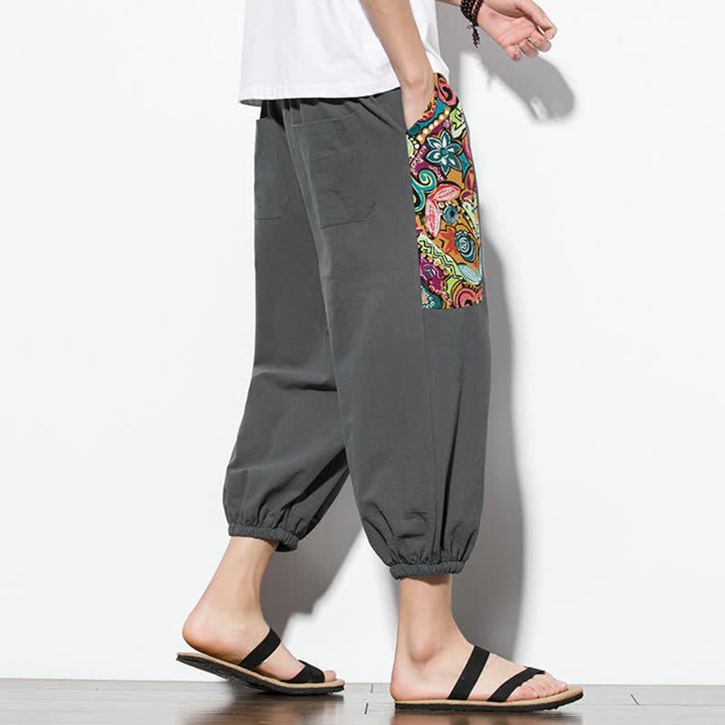 Buddha Stones Pantalon Capri bohème décontracté d'été à cordon de serrage et imprimé abstrait, style sarouel, avec poches - image 3