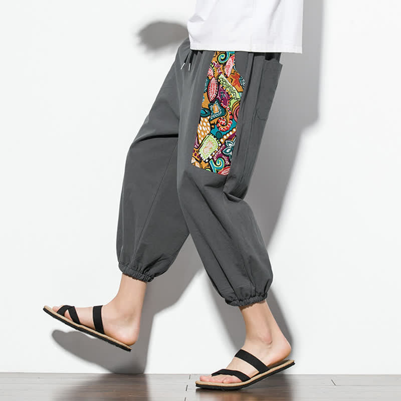 Buddha Stones Pantalon Capri bohème décontracté d'été à cordon de serrage et imprimé abstrait, style sarouel, avec poches - image 7