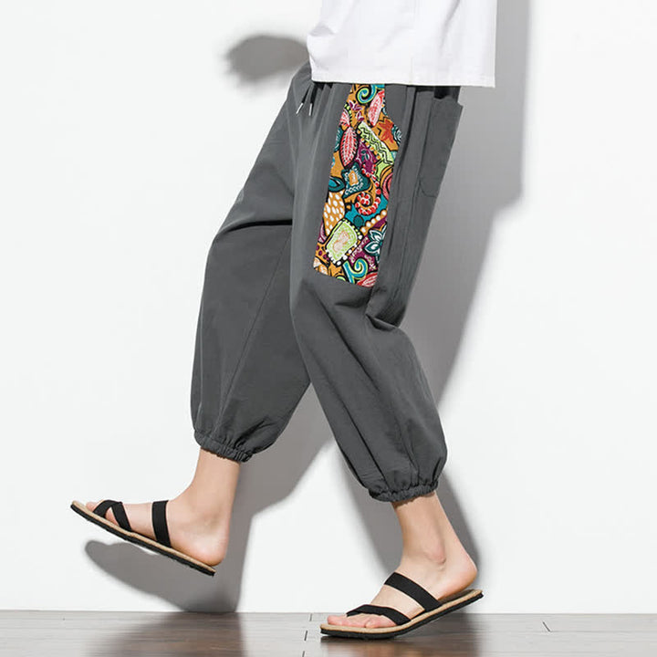 Buddha Stones Pantalon Capri bohème décontracté d'été à cordon de serrage et imprimé abstrait, style sarouel, avec poches - image 7