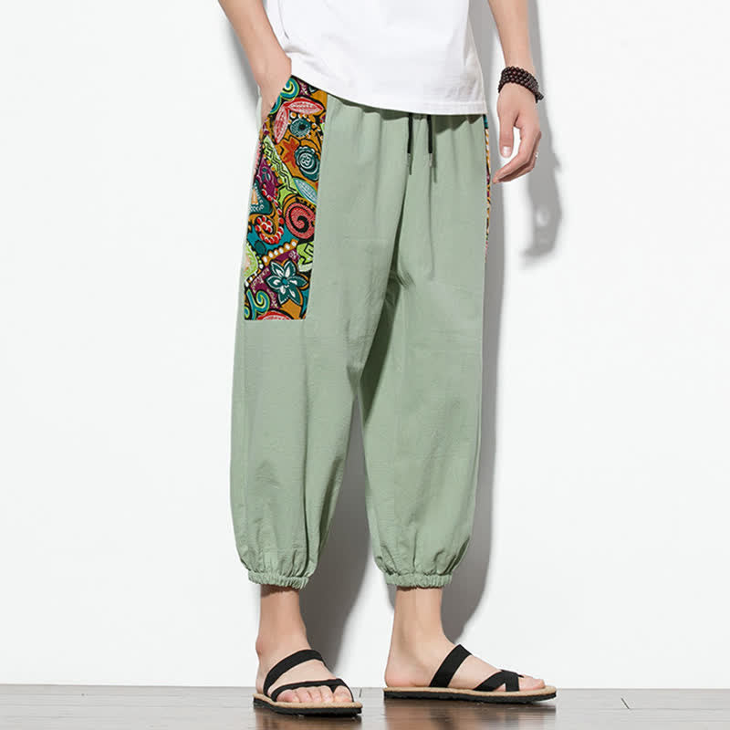 Buddha Stones Pantalon Capri bohème décontracté d'été à cordon de serrage et imprimé abstrait, style sarouel, avec poches - image 27