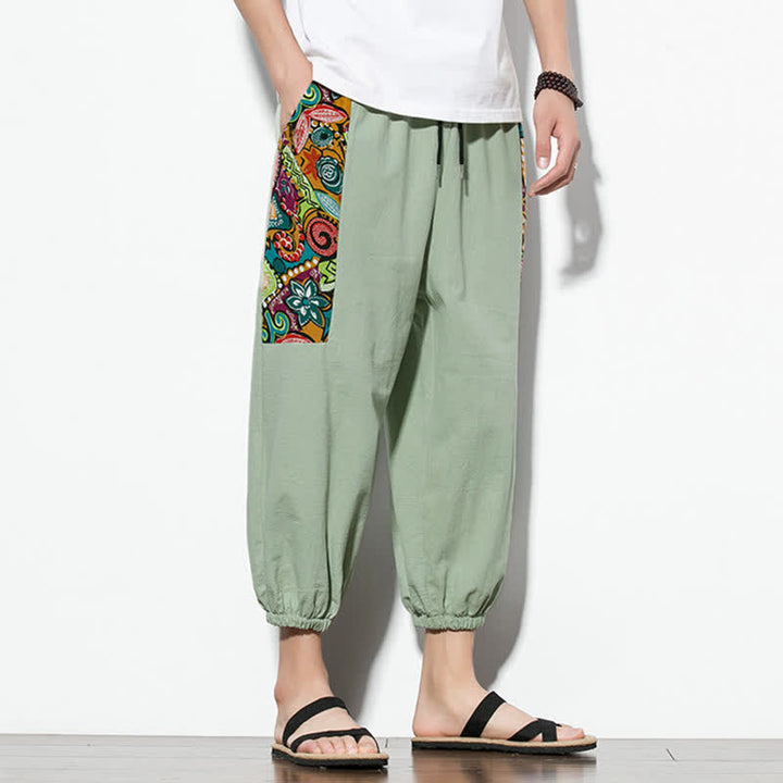 Buddha Stones Pantalon Capri bohème décontracté d'été à cordon de serrage et imprimé abstrait, style sarouel, avec poches - image 27