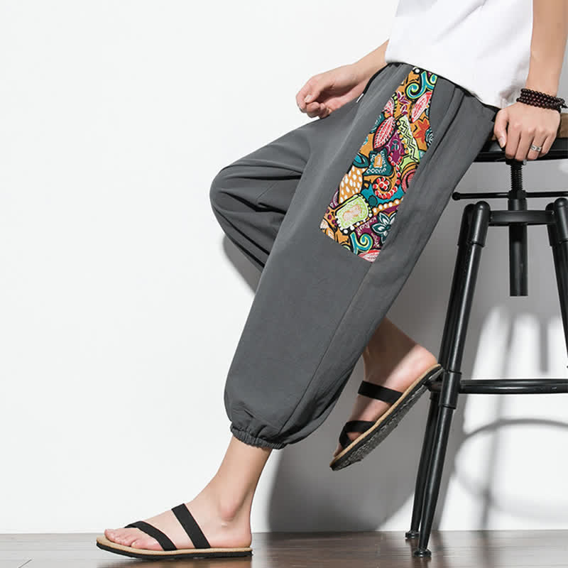 Buddha Stones Pantalon Capri bohème décontracté d'été à cordon de serrage et imprimé abstrait, style sarouel, avec poches - image 8