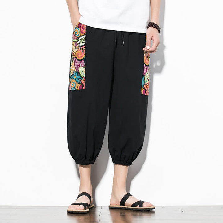 Buddha Stones Pantalon Capri bohème décontracté d'été à cordon de serrage et imprimé abstrait, style sarouel, avec poches - image 19