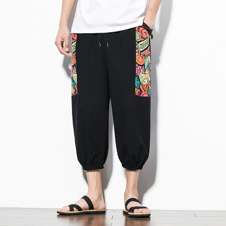 Buddha Stones Pantalon Capri bohème décontracté d'été à cordon de serrage et imprimé abstrait, style sarouel, avec poches - image 20