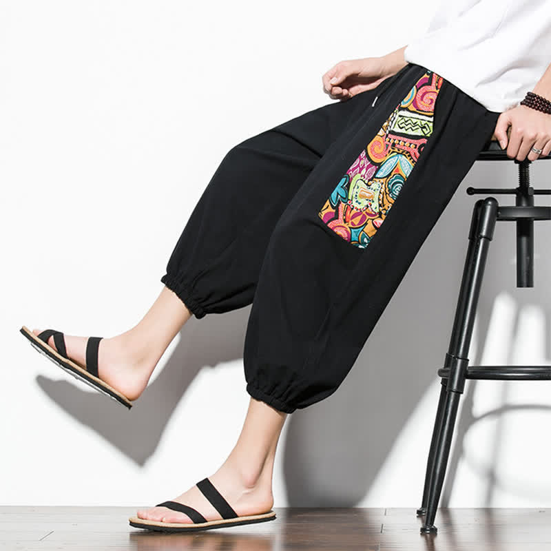 Buddha Stones Pantalon Capri bohème décontracté d'été à cordon de serrage et imprimé abstrait, style sarouel, avec poches - image 21