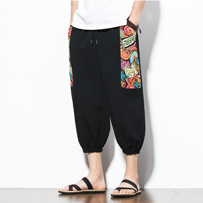 Buddha Stones Pantalon Capri bohème décontracté d'été à cordon de serrage et imprimé abstrait, style sarouel, avec poches - image 15