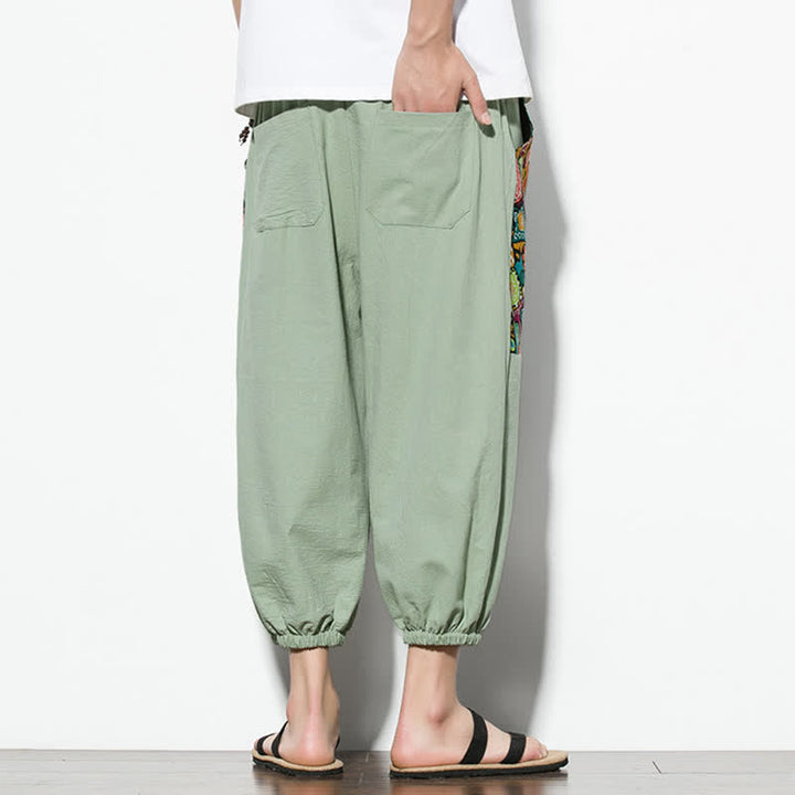 Buddha Stones Pantalon Capri bohème décontracté d'été à cordon de serrage et imprimé abstrait, style sarouel, avec poches - image 26