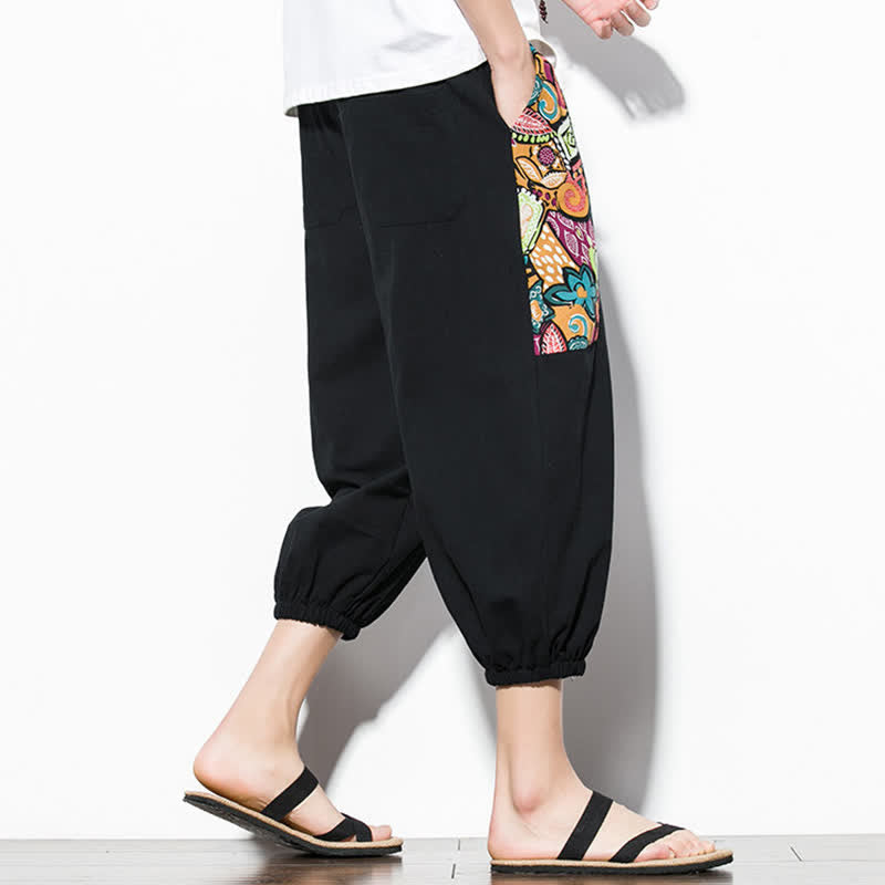 Buddha Stones Pantalon Capri bohème décontracté d'été à cordon de serrage et imprimé abstrait, style sarouel, avec poches - image 17
