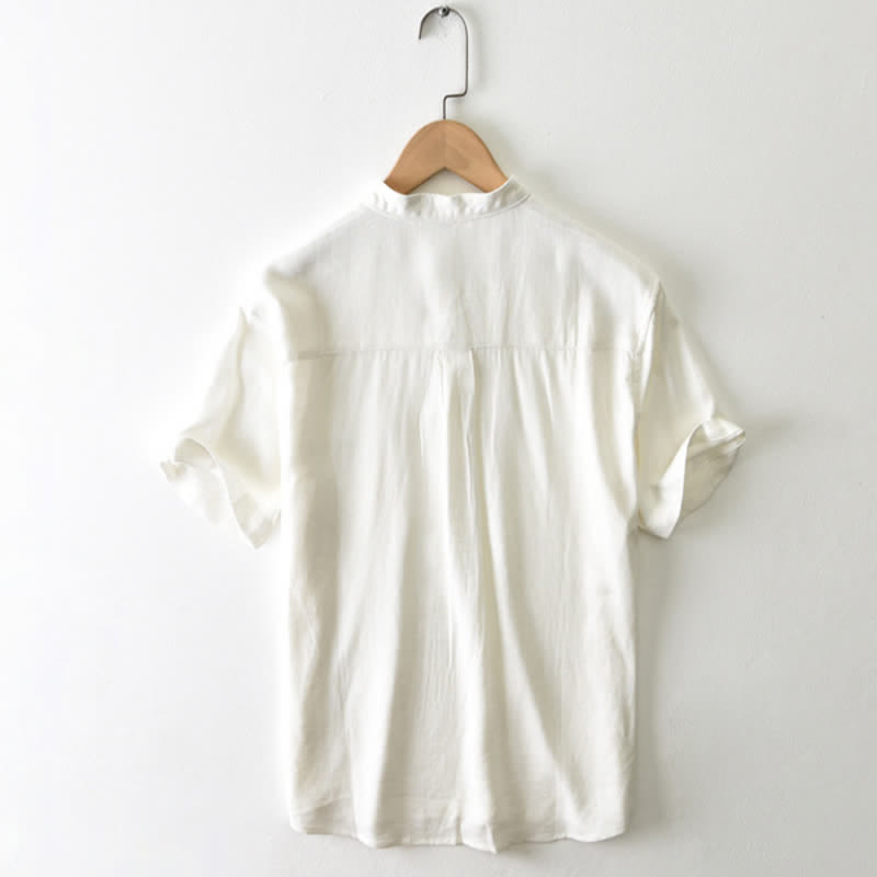 Buddha Stones Chemise homme décontractée d'été à col mandarin et manches courtes boutonnées, avec poche - image 1