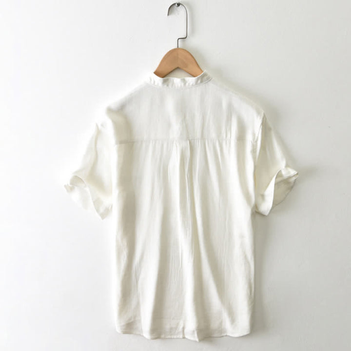 Buddha Stones Chemise homme décontractée d'été à col mandarin et manches courtes boutonnées, avec poche - image 1