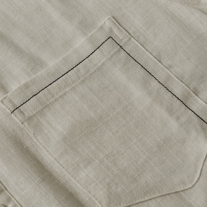 Buddha Stones Chemise homme décontractée d'été à col mandarin et manches courtes boutonnées, avec poche - image 11