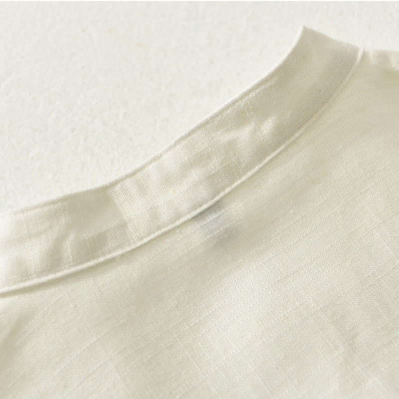 Buddha Stones Chemise homme décontractée d'été à col mandarin et manches courtes boutonnées, avec poche - image 3