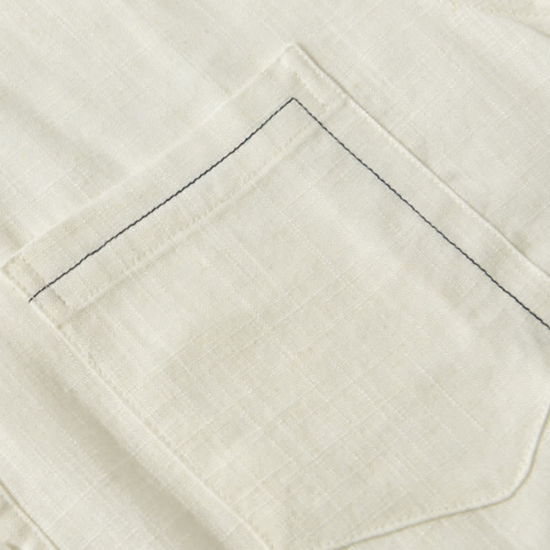 Buddha Stones Chemise homme décontractée d'été à col mandarin et manches courtes boutonnées, avec poche - image 4